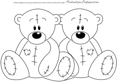 Stitched Twins -teddy Digital Stamp / Glass Painting