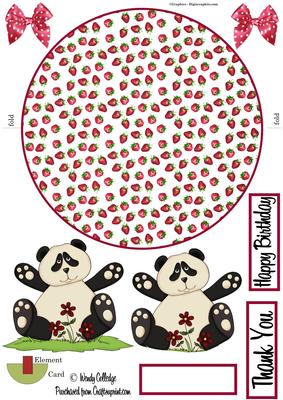 Thank You / Birthday Wobble Card - Panda Bear & Strawberries