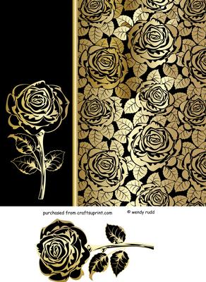 Black & Gold Rose Card Front / Topper