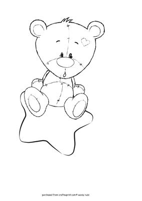 Baby Bear on Star Digital Stamp for Colouring