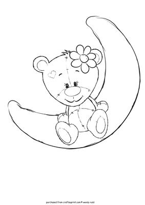 Baby Bear on Moon Digital Stamp for Colouring