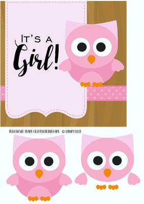 Girl Owl Baby Topper for Card Front