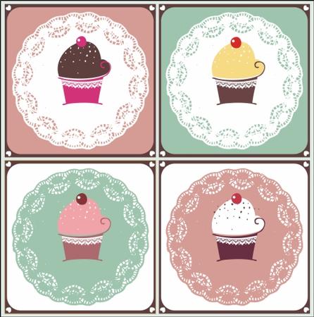 Vintage Cupcakes & Doilies Card Front / Topper