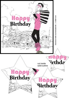 Fashion Girl Birthday Topper / Card Front