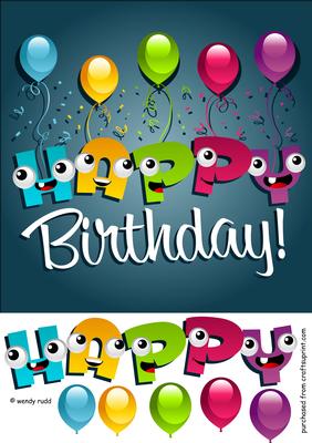 Birthday Cartoon Card Front / Topper