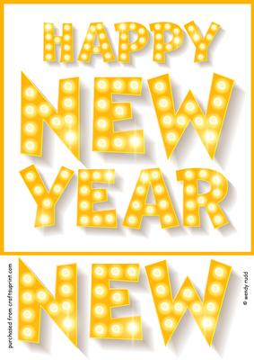 Neon Lights New Year Card Front / Topper