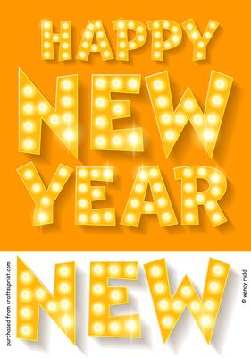 Neon Lights New Year Card Front / Topper