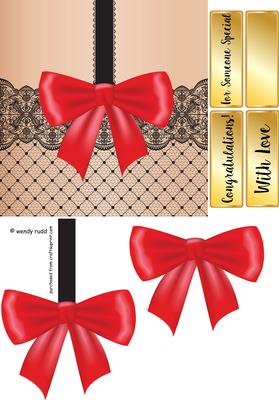 Sexy Ornate Bow & Stocking Card Front / Topper