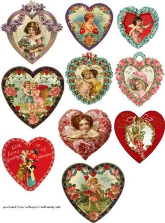 Vintage Hearts - Embellishments for Scrapbooks / Cards
