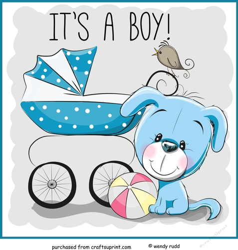 New Baby Boy - cute puppy card front / topper
