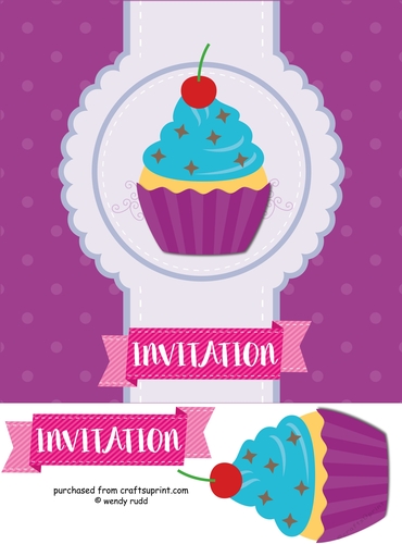 Cupcake invitation card front / topper
