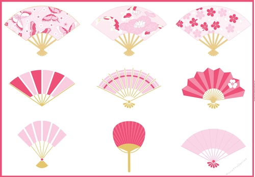 Chinese fans - card front / topper - floral & butterflies