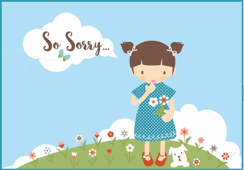Sorry - Card front / topper - girl, pup & flowers