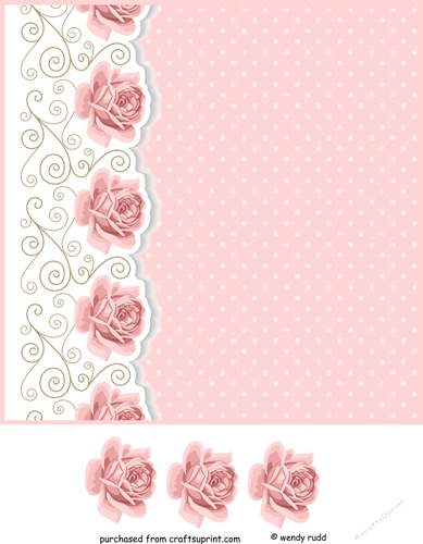 Blank card front / topper - Pink Roses, Swirls & Polka Dots