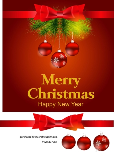 Christmas Baubles & Red Bow card front / topper