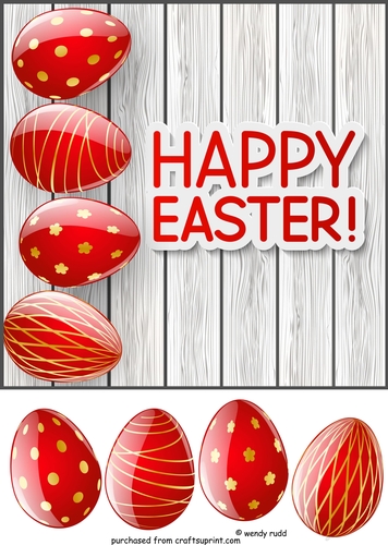 Red Easter Eggs on Wood-grain Card front / Topper