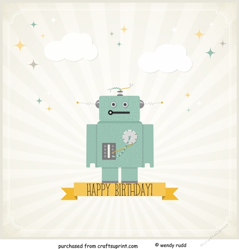 Robot Birthday card front / topper for Male - Boy