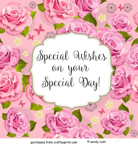 Pink Rose Square - Card front  / topper
