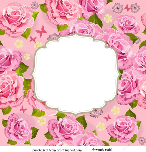 Pink Rose Square - Card front / topper BLANK