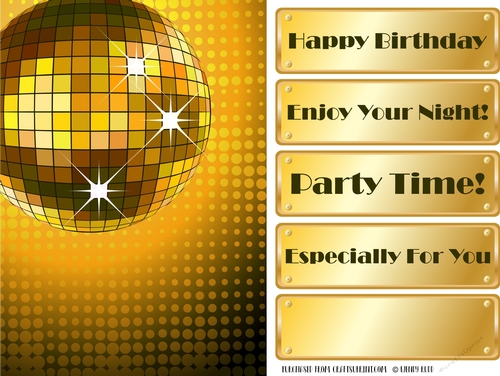 Gold sparkle Disco Birthday - card front / topper