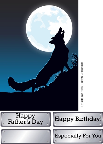Howling wolf in moonlight - card front / topper
