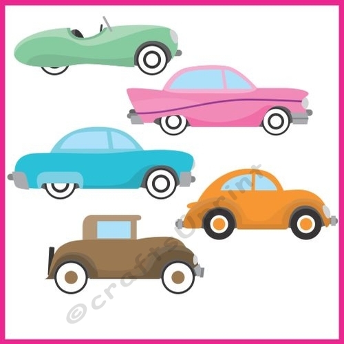 5 Vintage Poster cars Clip Art