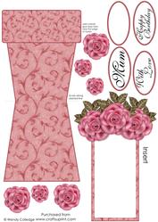 Vintage Pink Rose & Patterned Flower Pot Card
