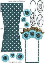 Blue & Dark Teal Polk Dot Flower Pot Card