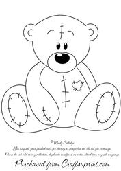 Stitched Teddy Digital Stamp / Glass Painting