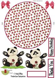 Thank You / Birthday Wobble Card - Panda Bear & Strawberries