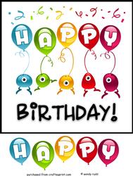 Alien Birthday Card Front / Topper