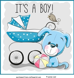 New Baby Boy - cute puppy card front / topper