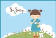 Sorry - Card front / topper - girl, pup & flowers