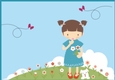 Blank - Card front / topper - girl, pup & flowers
