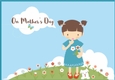 Mothers Day - Card front / topper - girl, pup & flowers