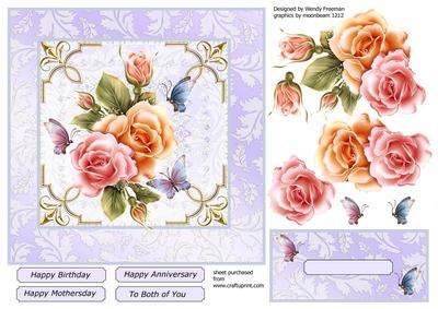 Roses and Butterflies on White Lace