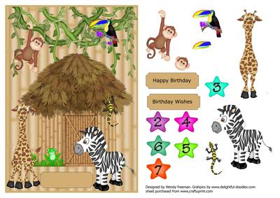 Jungle Hut with Giraffe and Zebra