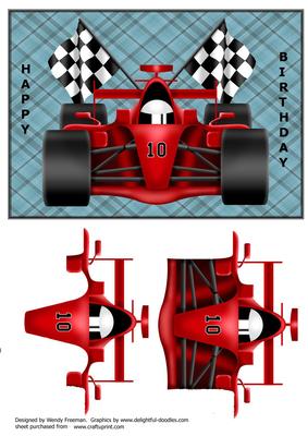 Red Racing Car with Flags