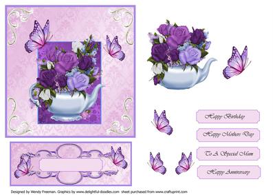 Lilac and Lace with Teapot and Roses
