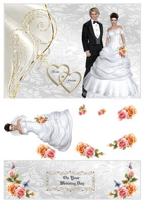 Bride and Groom with Scroll and Roses
