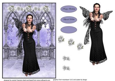 Gothic Black Fairy and White Roses.