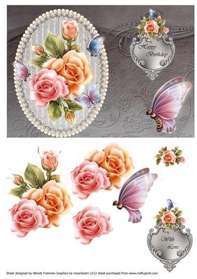 Rosy Glow Roses on Lace Insert