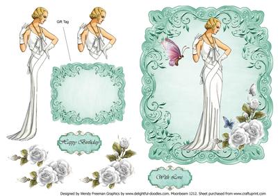 Art Deco Lady on Green Leafy Template