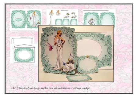 Green Leafy Design Art Deco Lady and White Roses