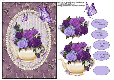 Purple Roses with Cream T Pot