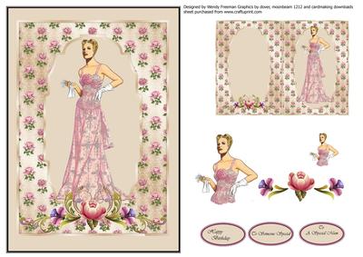 Art Deco Lady in Pink in Rose Frame
