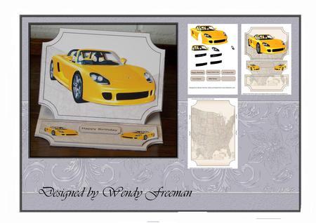 Yellow Sports Car Easel Card