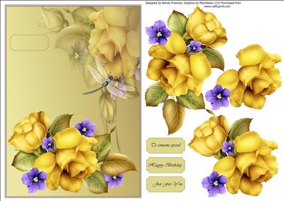 Golden Roses and Dragonfly