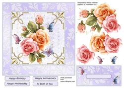 Roses and Butterflies on White Lace