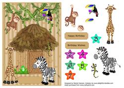 Jungle Hut with Giraffe and Zebra